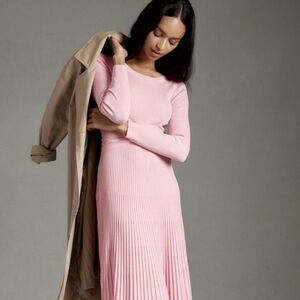 Anthropologie long-sleeve ribbed sweater dress pink